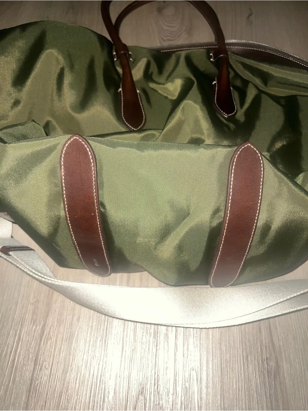 Polo Ralph Lauren Bellport Nylon Tote Green Leather Trim Zip Crossbody Bag